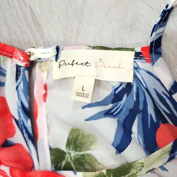 Perfect Peach Tropical Hibiscus Hawaiian Tank Top, Size Large - Picture 3 of 5